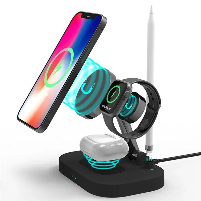 4 in 1 Foldable Wireless Charging Dock for Apple Watch 7 6 5 4 AirPods Pro2 Apple Pencil iPhone 13 12 ProMax Fast Charge Station