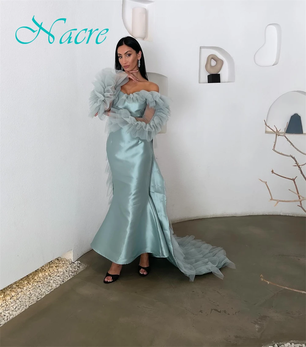 Customized Modern Satin Mermaid Evening Dress Delicate Boat Neck Prom Dresses Temperament Watteau Train Special Occasion Gowns