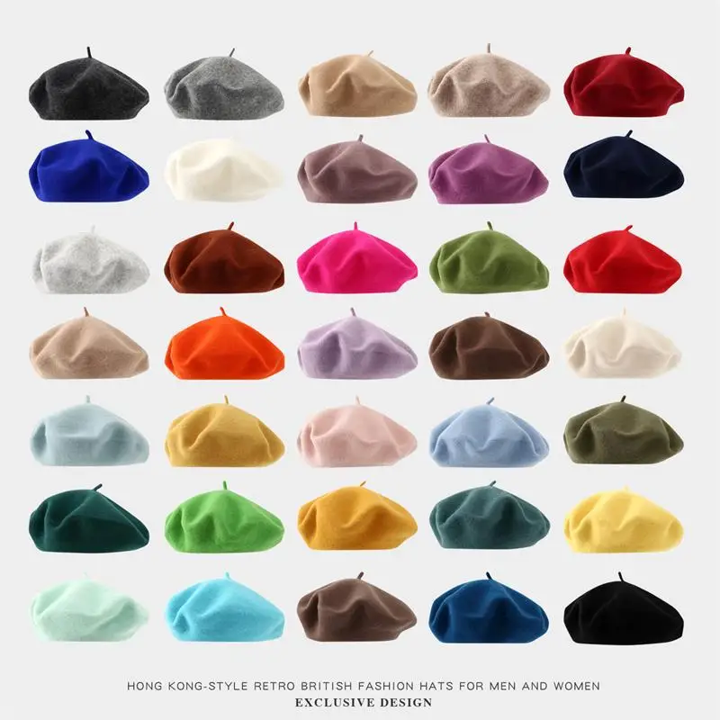 HOT Multi-color Wool Thick Berets Winter Autumn Artist French Retro Plain Painter Hat For Women Girls Warm Walking Outdoors Caps