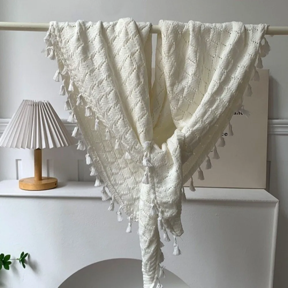 

Новый ажурный зимний треугольный шарф, вязаный корейский вязаный шарф, мягкая теплая шаль на плечо для женщин