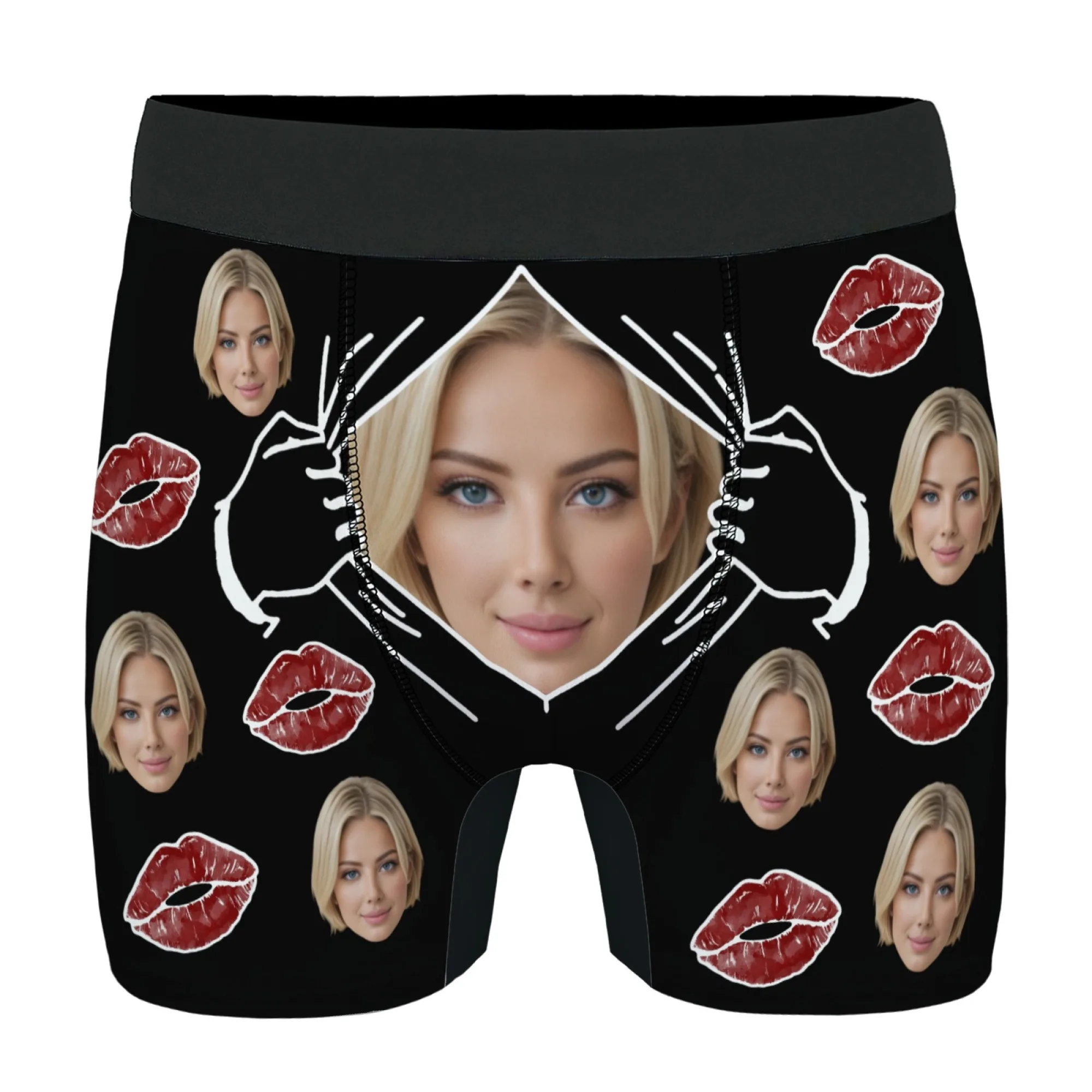 Personalized Face Photo Underwear lips print Boxer Briefs Custom Men Valentine's Day Gift For Husband Anniversary Gift for Dad view 2
