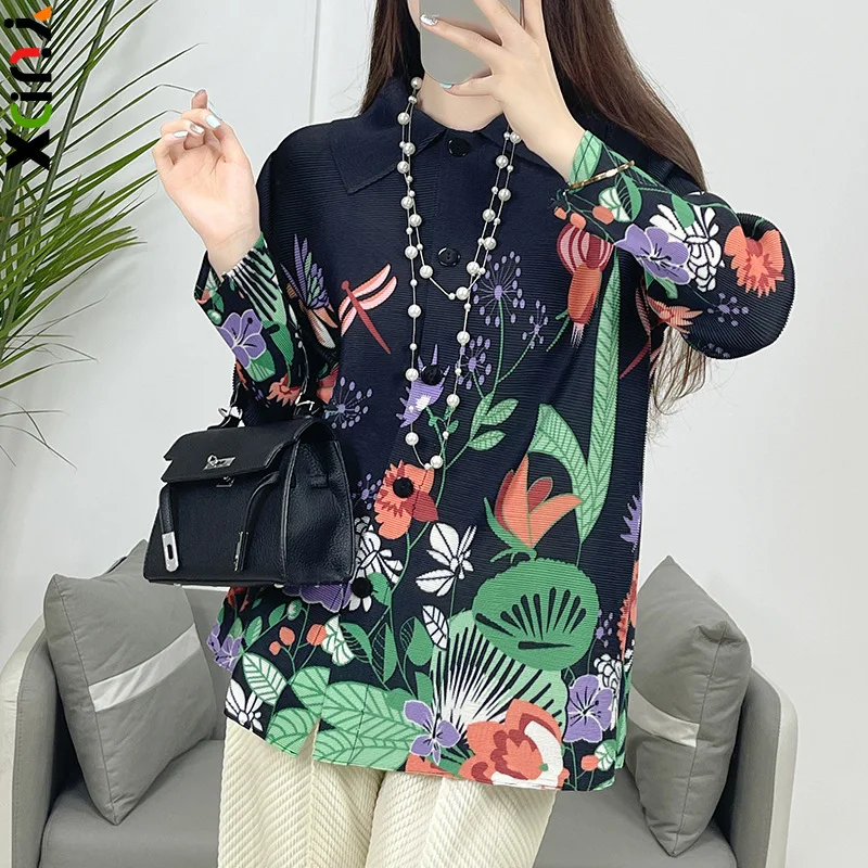 

YUDX 2024 Summer New Pleated Casual Printed Shirt Tops Women's Loose Fashion High-end Women's Cardigan
