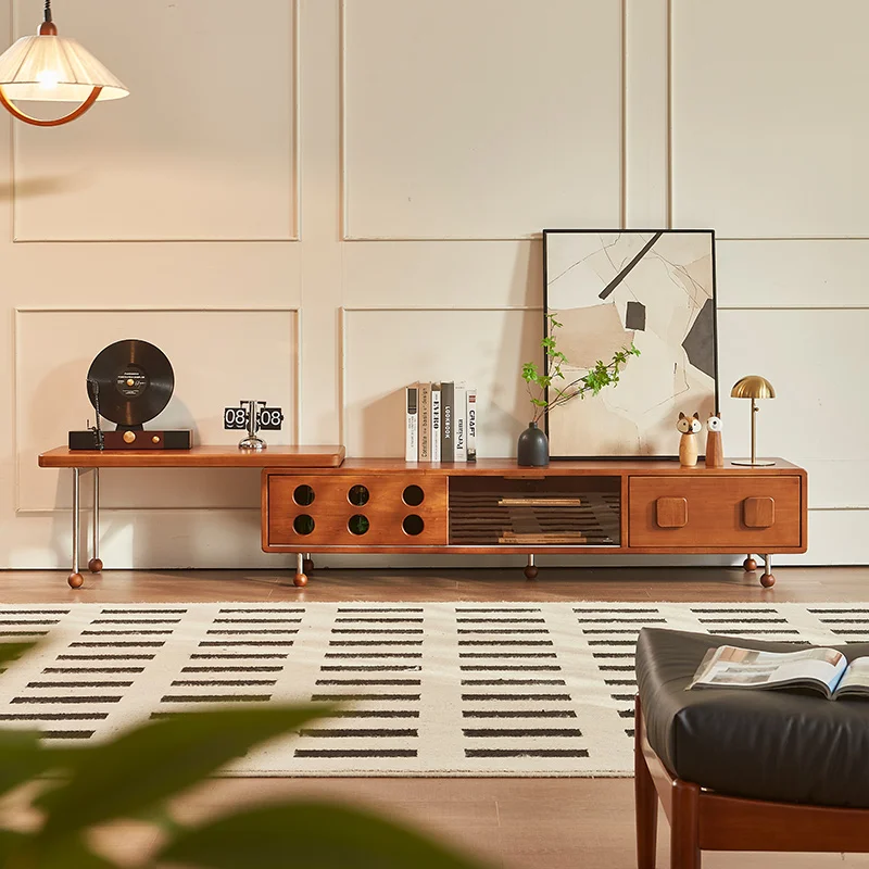 

Medieval telescopic TV cabinet small apartment solid wood storage cabinet combination French retro floor cabinet
