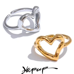 Yhpup Minimalist Stainless Steel Heart Love Hollow Ring Women Rust Proof Charm Finger Jewelry Wholesale Bijoux