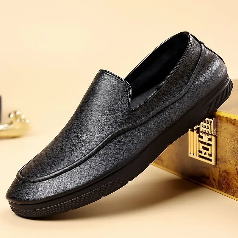 

Men's Genuine Leather Loafers Slip-On Fashion Casual Breathable Soft Sole Driving Shoes Male Brown Comfortable Business Shoe Man