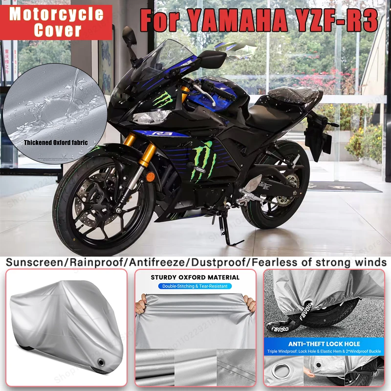 

For YAMAHA YZF-R3 No Ear Motorcycle Cover -Outdoor Full Body Protection, Waterproof Dustproof Sunscreen Moto Accessories