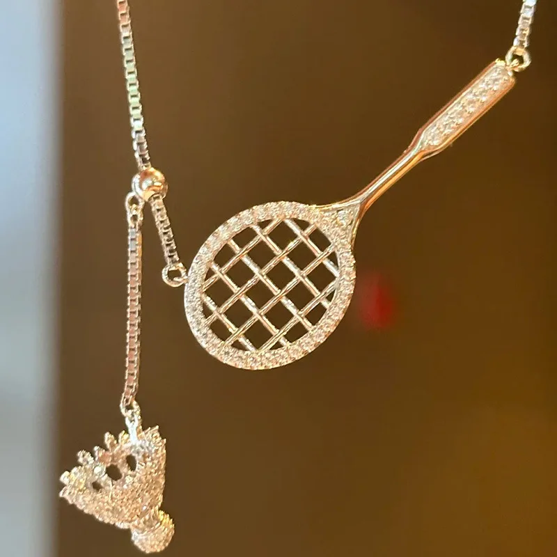 Creative design inlay diamonds badminton racket adjustable collar chain unique design bracelet high-end and fashion jewelry sets