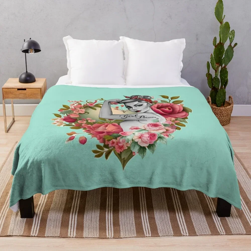 

Girl Power by Anne Cha Modern Rosie the Riveter Throw Blanket Machine Washable Soft Warm Blanket