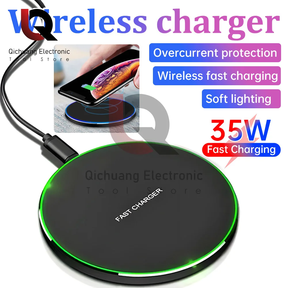 1Pcs 35W Fast Wireless Chargers USB Type-C Wireless Charging Pad For Mobile Phone Aluminum Alloy desktop Quick Charger