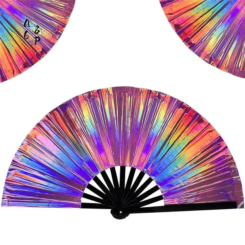 A68P-Boots On The Ground Fan,Large Holographic Folding Hands Fan Line Dance Popping Fans,Boots On The Ground Hand Fan