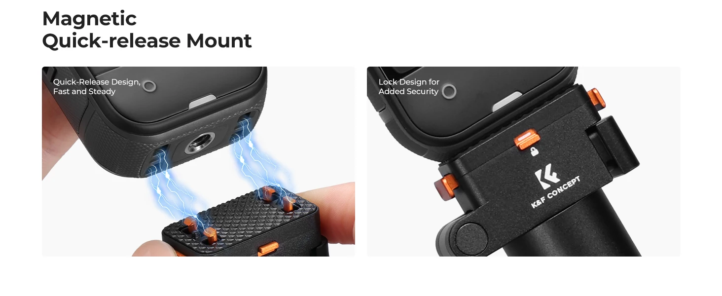 K&F CONCEPT Magnetischer klappbarer Selfie-Stick mit Schnellwechsel für Insta360 X6 X5 X4 Air – Aluminium-Teleskopstange mit unsichtbarem Stangendesign und stufenlos verstellbarer Länge für 360°-Vlogs – Detail 3