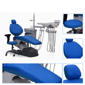 Blue/Gray Dental Unit Cover Cloth Dentist Stool Chair Protective Sleeve Washable Thick Clothe Headrest (1 set has 4 pieces)