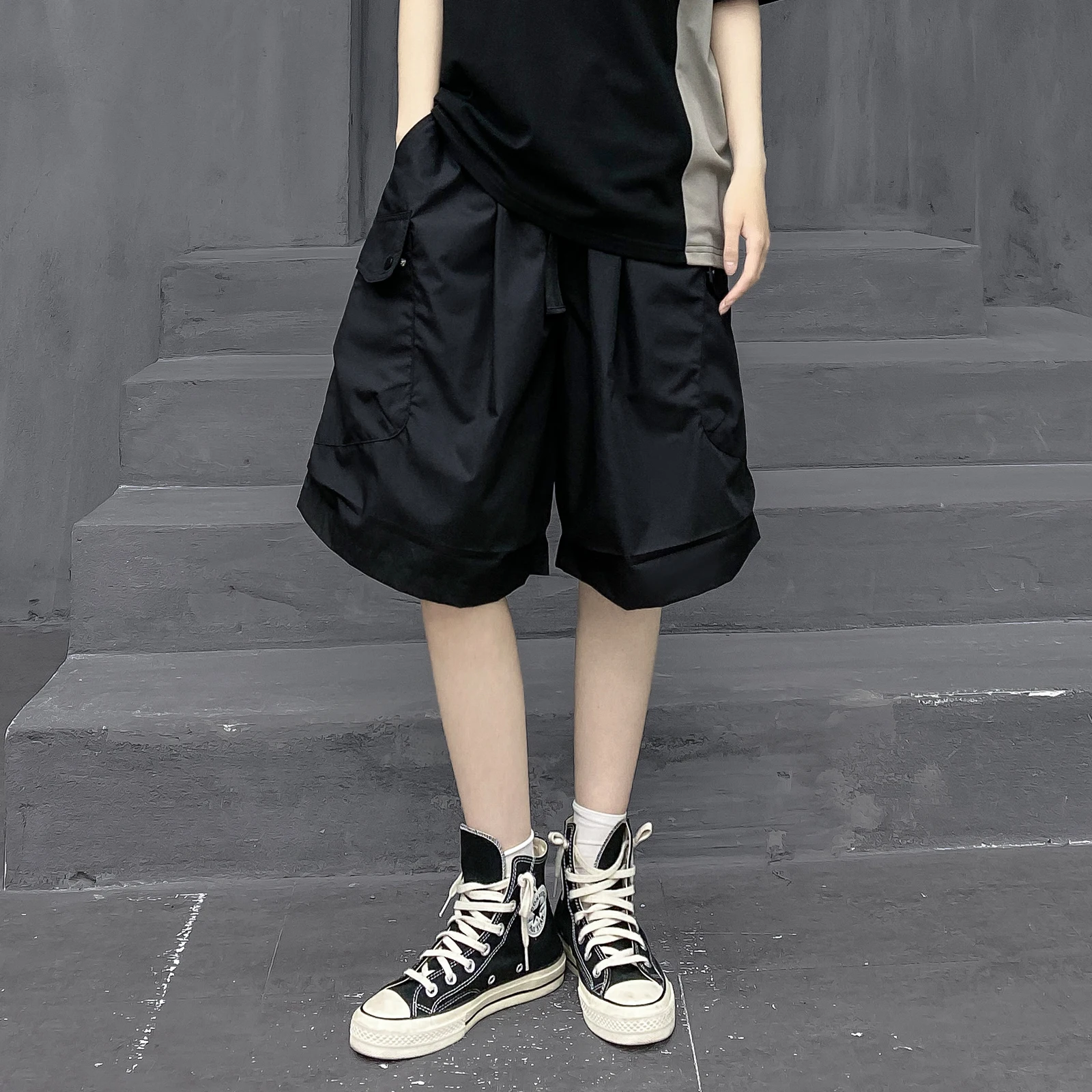 

M-Home Trendy Bla Wide Leg Pants Loose Women's Utili Sle Workwear orts Summer 5-Part Pants Street Sle Casual Pants