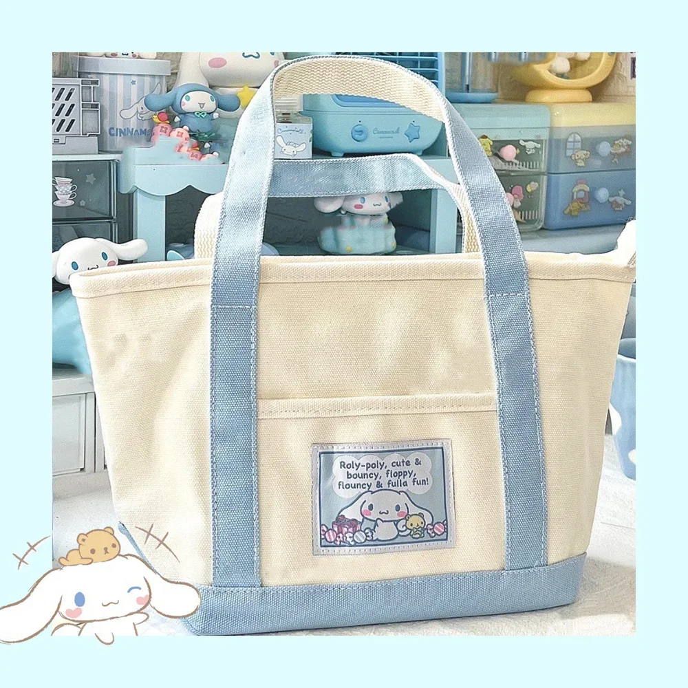 Cinnamorol Canvas Bag Cute Cartoon College Handbag Large Capacity Shoulder Tote Sanrio Kawaii Anime Storage Bag Fashion Backpack