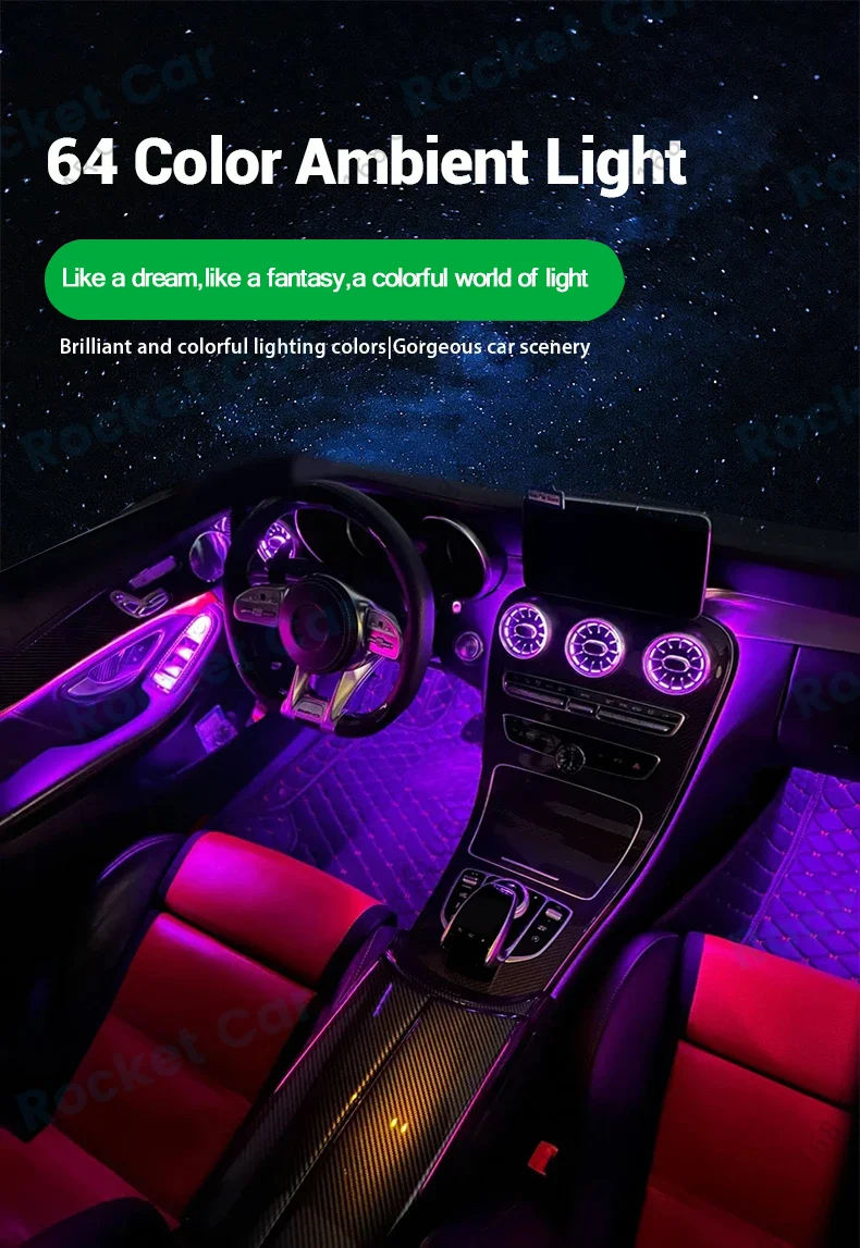64 farben LED Turbine Vents Umgebungs Licht Für Mercedes Benz W205 X253 GLC Coupe C43 C63s Auto Lautsprecher Abdeckung dekorative Lampe Teil – Detail 1