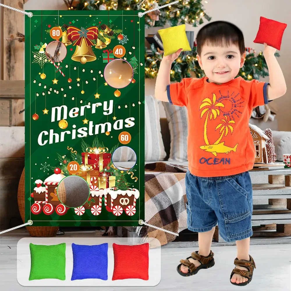 Funny Merry Christmas Party Games Safe Tossing Throwing Banner Outdoor Toy Play Bean Bags Christmas Throwing Game Flag