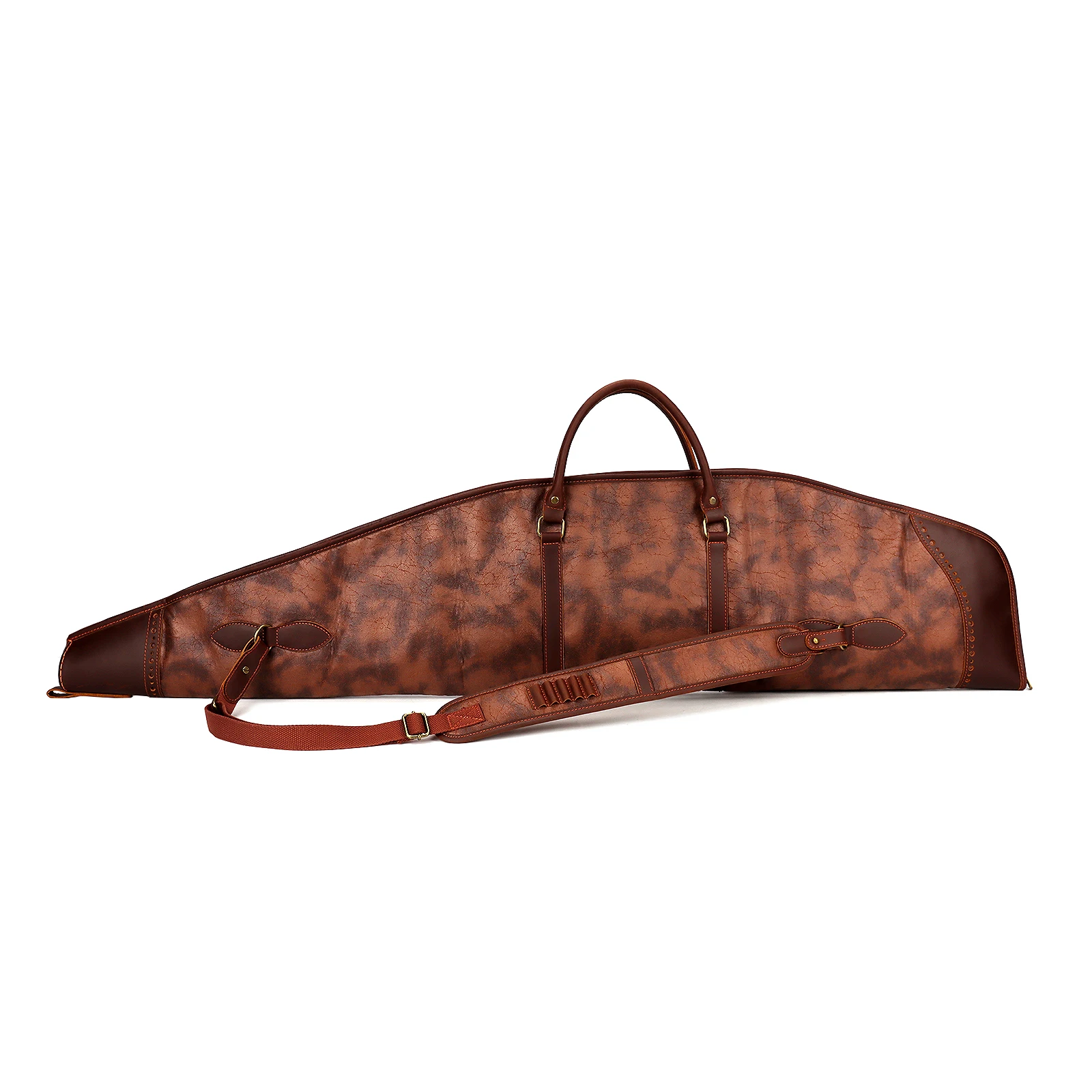 Tourbon Rifle Case PU Leather Gun Bag Slip Fleece Padded Bags 123CM with Shoulder Strap Shells Holder Brown Hunting Accessories