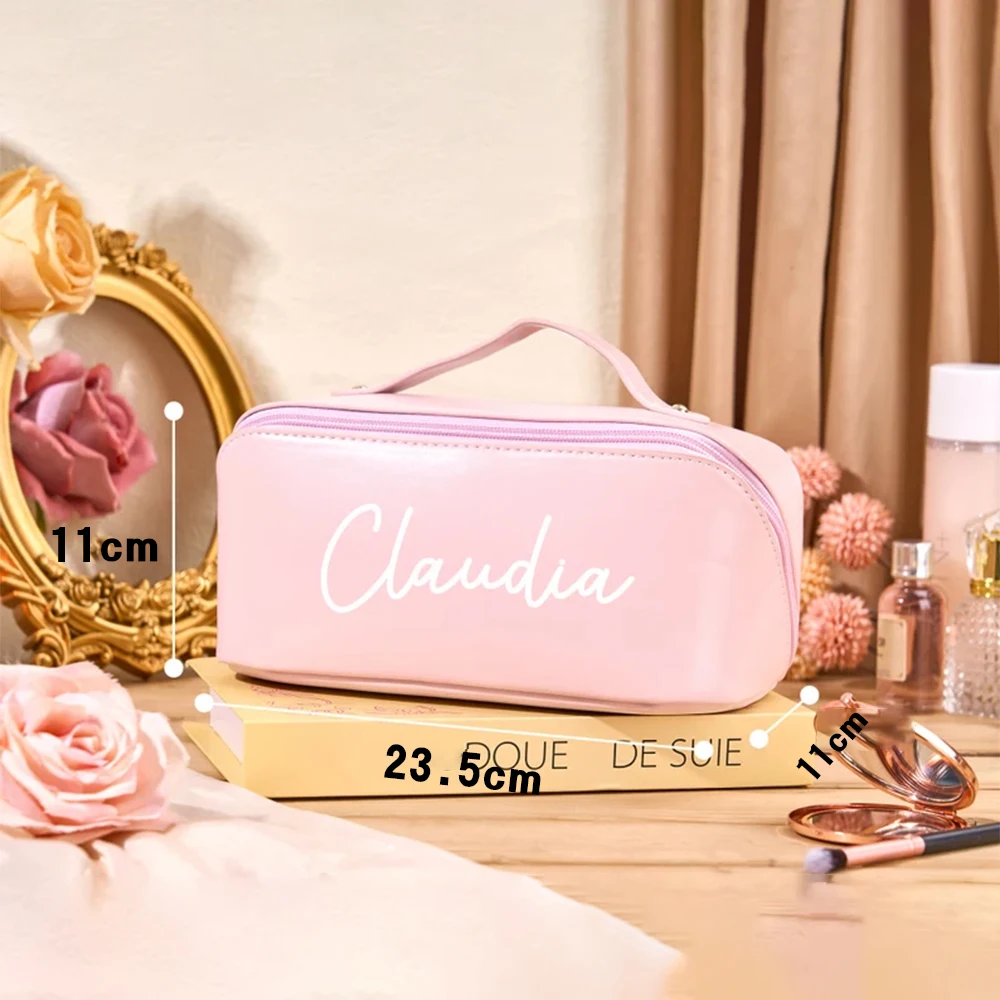 Personalized Cosmetic Bag Portable PU Waterproof Stora Makeup Bag ,Customed Bridesmaid Gifts Fashion Large Capacity Travel Bag