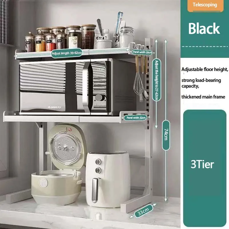 2/3 Layer Extendable Microwave Over Shelf Kitchen Storage Shelf Coffee Machine Rack Adjustable Microwave Stand for Home Office