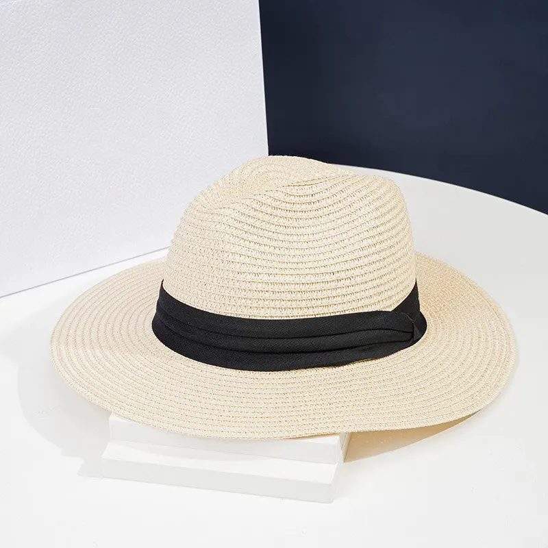 Foldable Straw Sun Hat Wide Brim Summer Floppy Beach Hat Sun Protection Panama Hat for Men Women Packable Foldable Travel