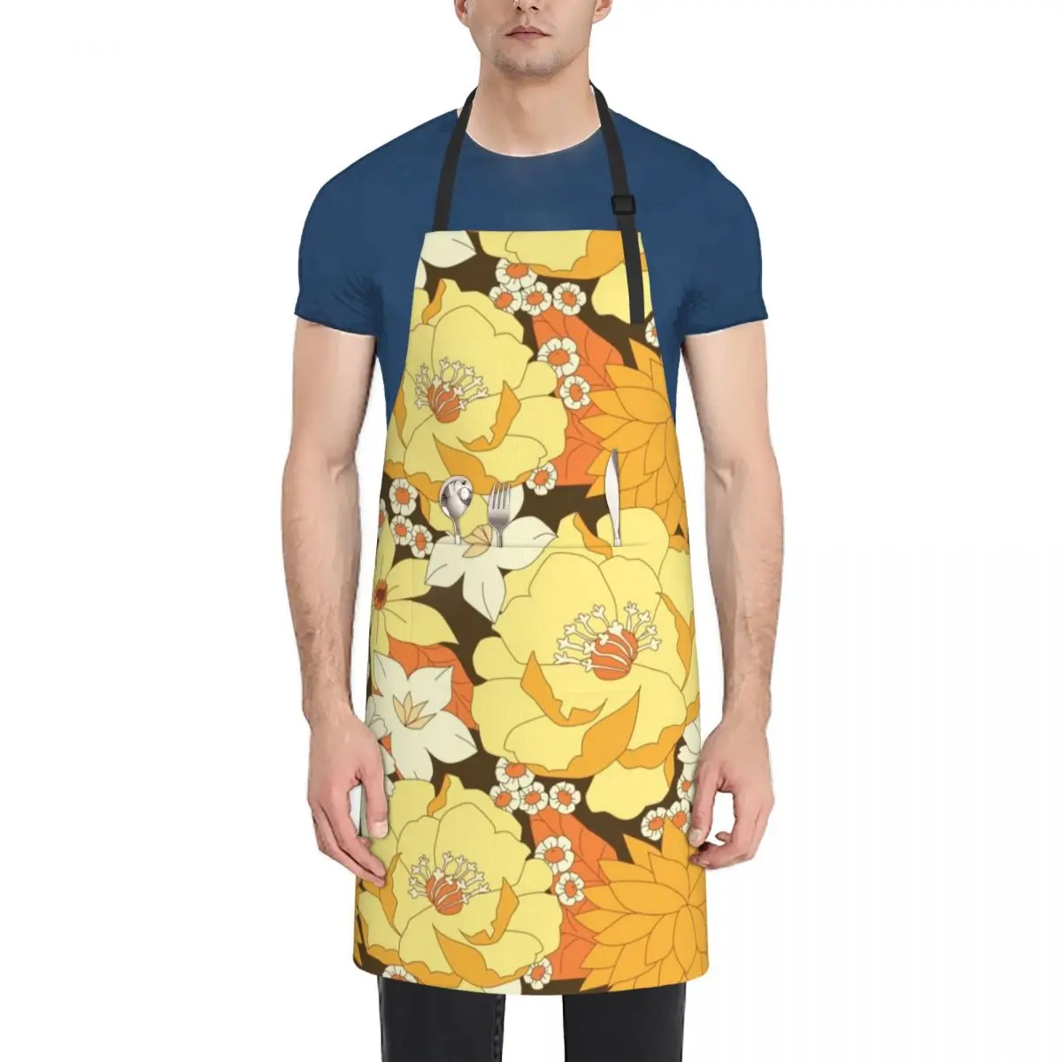 

Yellow, Orange and Brown Vintage Floral Pattern Apron Woman Kitchens Kitchens Men work gowns for women cleaning Apron