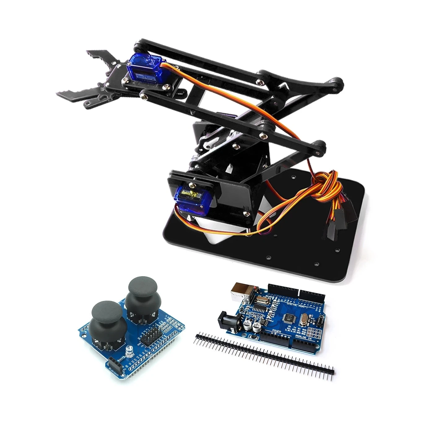 Full Set 4 DOF Unassembly Acrylic Mechanical Arm Robotic Manipulator Claw For Arduino UNO Programmable Learning DIY Kit Robot