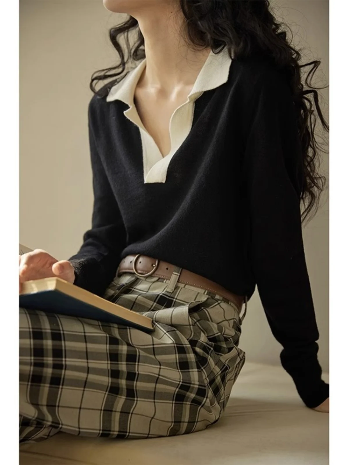 

Solid Polo Neck Knit Sweater Casual Long Sleeve Pullover Sweater Women's Clothing 2024 Pathwork Loose Jumper Sweater R441