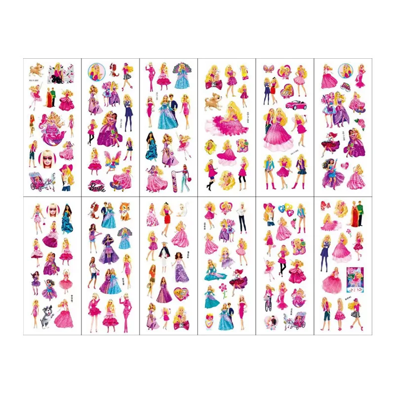 12pcs Barbie Princess 3D Sticker Tattoo Paster Sticker Customizable Puffy Bubble Stickers Birthday Party Supplies Gift