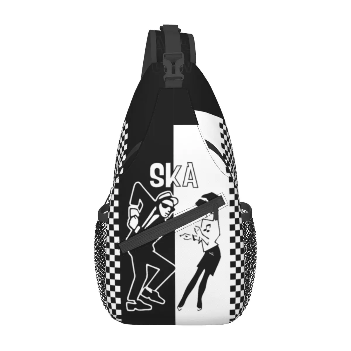 Punk Rock 2 Tone Music Ska Skank Dance Small Sling Bag Chest Crossbody Shoulder Sling Backpack Two Tone Checkered Casual Bookbag