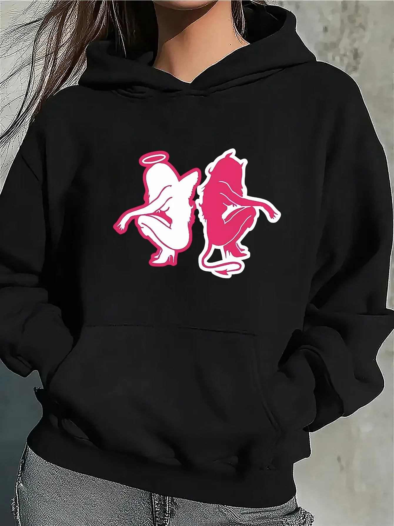 

Devil's Angel Graphic Printing Autumn and Winter Cotton Men's and Women's Hoodies Casual Outdoor Street Sports Loose Training