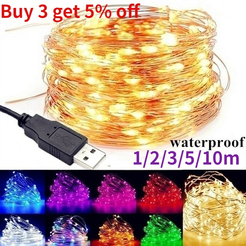 USB LED String Lights 1/2/3/5/10m Waterproof Fairy Lights For Christmas tree Wire Garland Light Christmas Wedding Party Decor