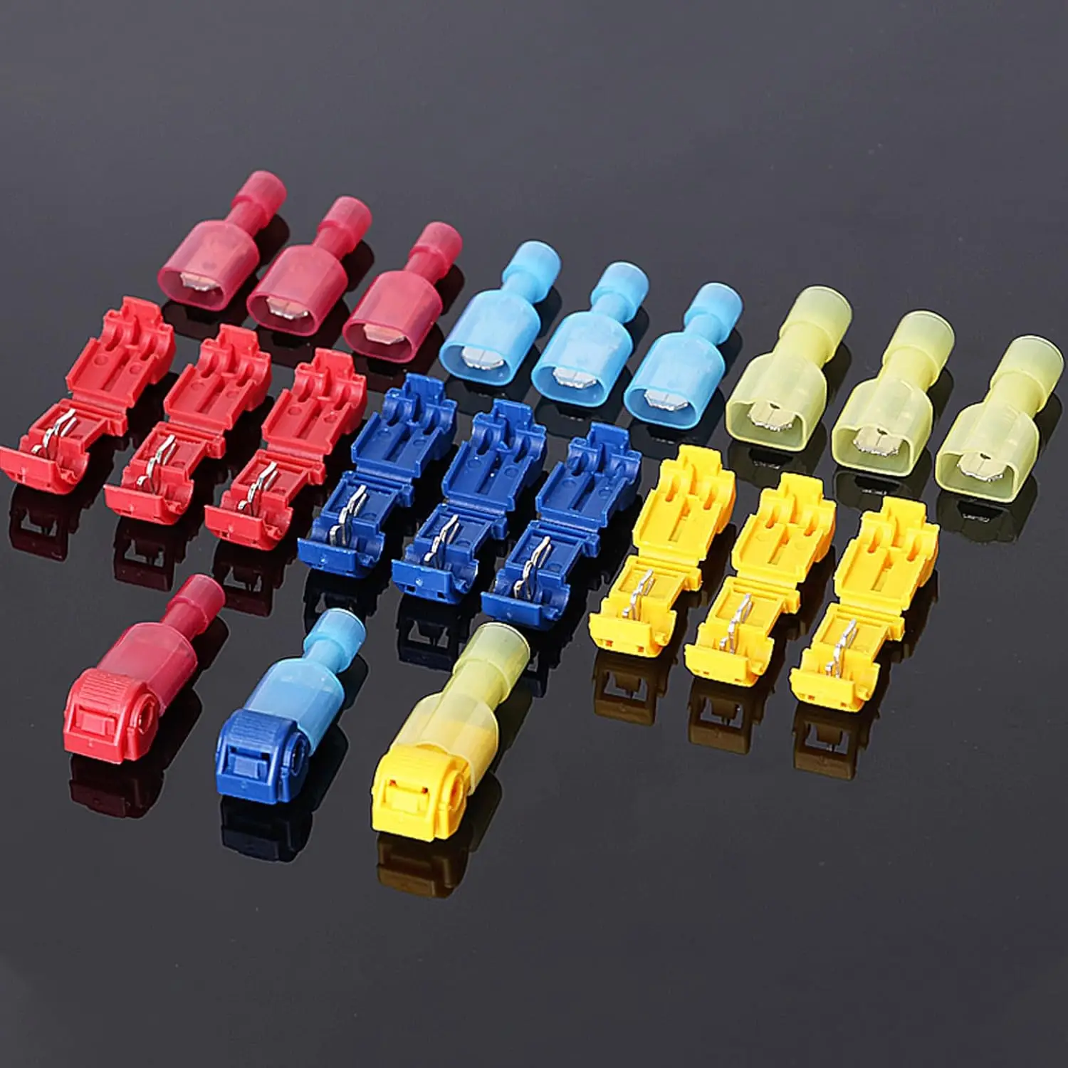 100pcs/50pairs T-Tap Wire Connectors, T Tap Electrical Connectors Quick Wire Splice Taps and Insulated Male Quick Disconnect