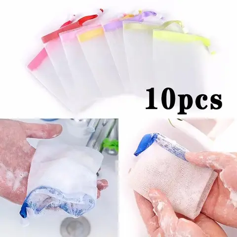 10 पीस/सेट पोर्टेबल क्लीन फोमिंग मेश बैग साबुन फोमिंग नेट शॉवर वॉशिंग बाथरूम एक्सेसरीज़ के लिए रैंडम रंग 8 best sales साबुन की थैली - №6