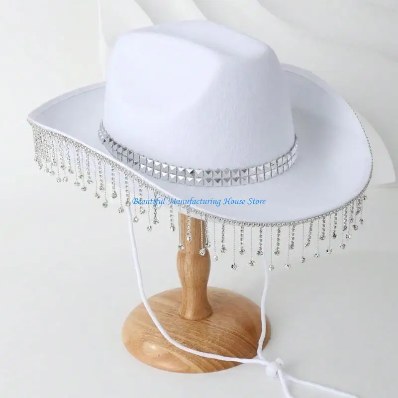 

E56A Bride Cowboy Hats Crystal Panama Hat for Bachelorette Party Cocktail Parties Vacation Sparkly Crystal for Comedian