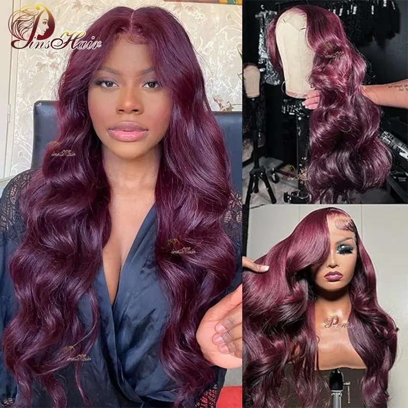 

Burgundy Lace Front Wig Human Hair Pre Plucked Red Cherry Color Body Wave 13X4 Lace Front Wig Human Hair for Women Remy Hair 180