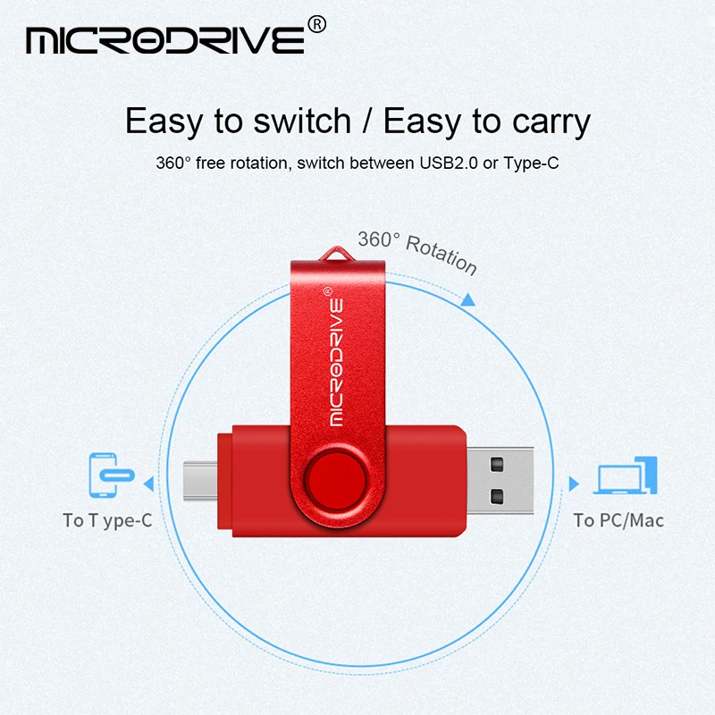 โลหะ OTG 2 IN 1 ประเภท C ไดรฟ์ปากกา 128GB usb memory stick 4GB 8GB 32GB 64GB 128GB cle usb cle usb แฟลชไดรฟ์ memoria usb