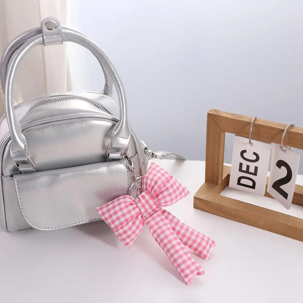 Dulce rejilla arco bolsa colgante Balletcore estilo coreano 3D Bowknot llavero mochila decoración teléfono cadena Y2k bolsa colgante niñas