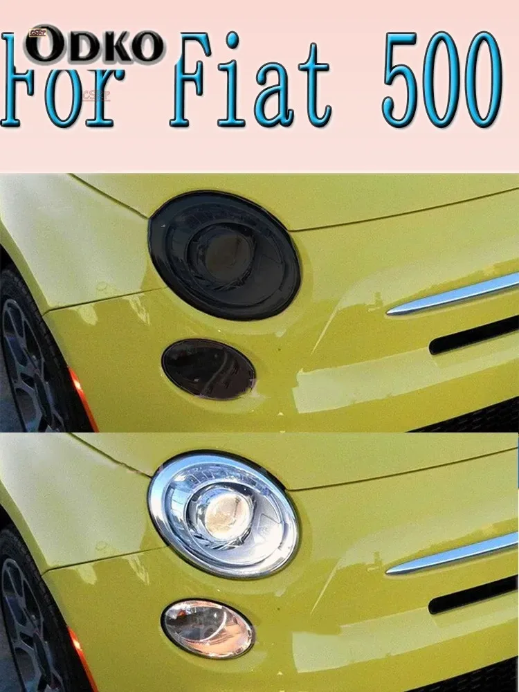 

2X Car Headlights Protection Tint Film Smoke Black TPU Protective Transparent Stickers For Fiat 500 Abarth 2013-2022 Accessories