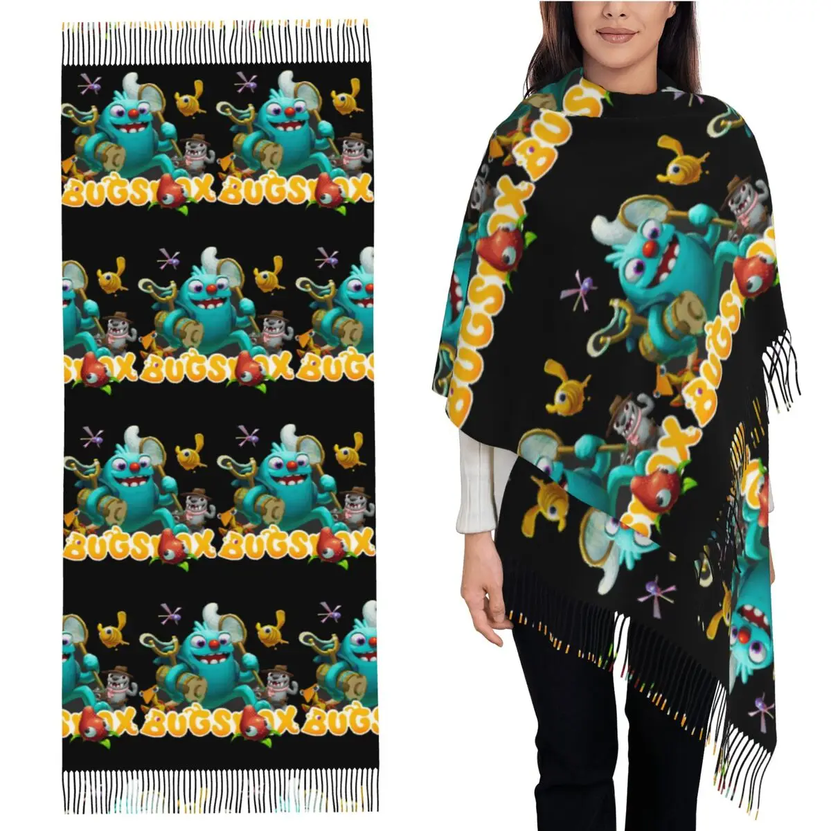 

Шарф Bugsnax, шарфы с кисточками для женщин, мягкие теплые шали и накидки, длинная осенне-зимняя шаль