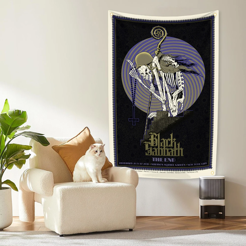 لافتة طباعة رقمية من البوليستر لفرقة الروك الثقيلة B-Black Sabbaths لتزيين نسيج داخلي خارجي لغرفة النوم