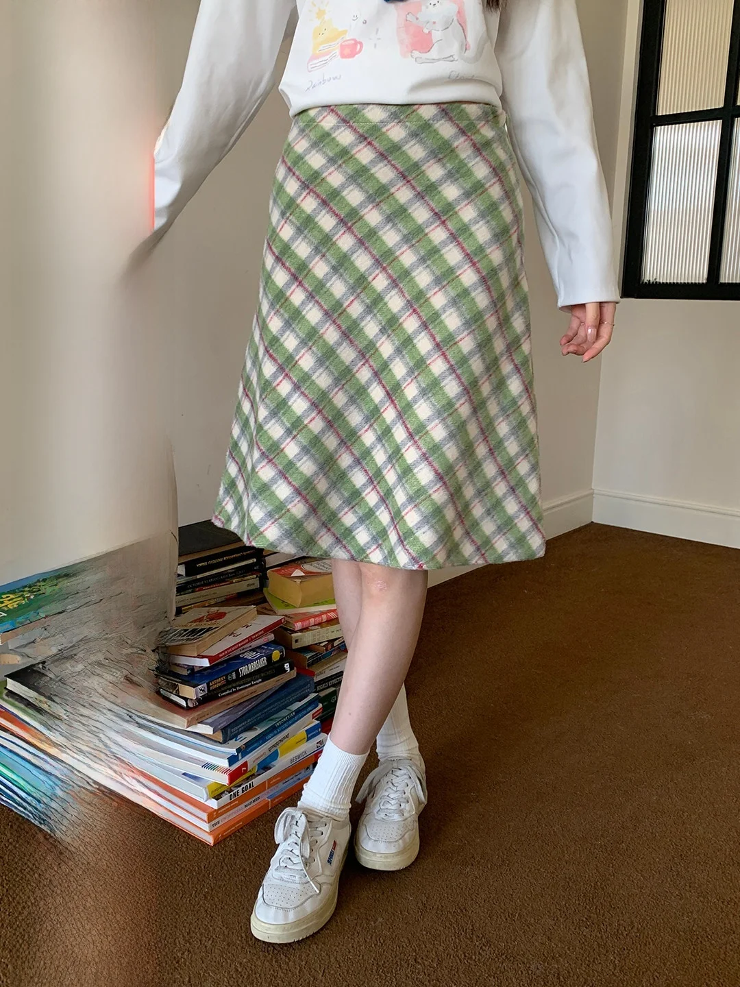 

Элегантная шерстяная юбка в клетку для женщин: повседневная, для офиса, для свиданий, модная, стройнящая, с высокой талией, А-силуэт