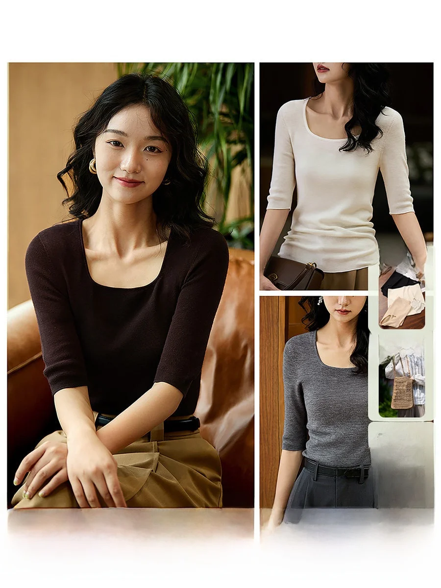 

Xhange Sl U-Ne Mid-Sve Knitted Sweater Premium Wool Spun Comfort Philosophy Commute Sle Women's Faion