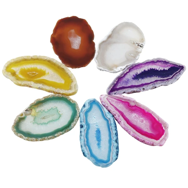 

TUMBEELLUWA Irregular Polished Agate Light Table Slices Crystal Geode Stones Home Decoration Jewelry Making (NO-Hole)