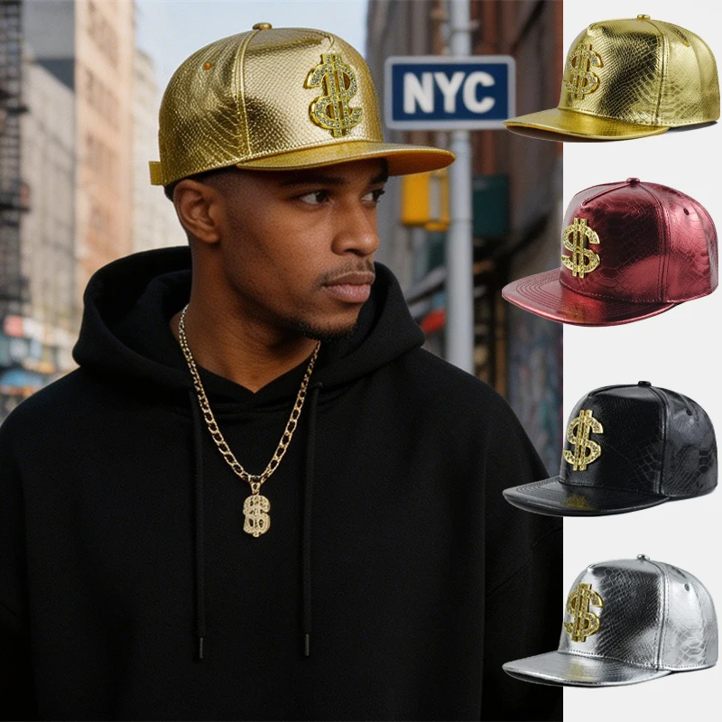 New Dollar Sign Baseball Cap Men Women Fashion Adjustable Crocodile Skin Texture HipHop Hat Flat Brim Dad Cap Party Snapback Hat