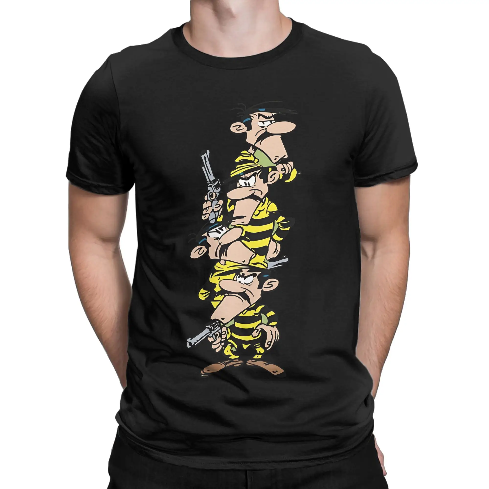 Wild West Cartoon Outlaws Funny 100% Cotton T-Shirt L-Lucky Lukee Tops Tees For Men