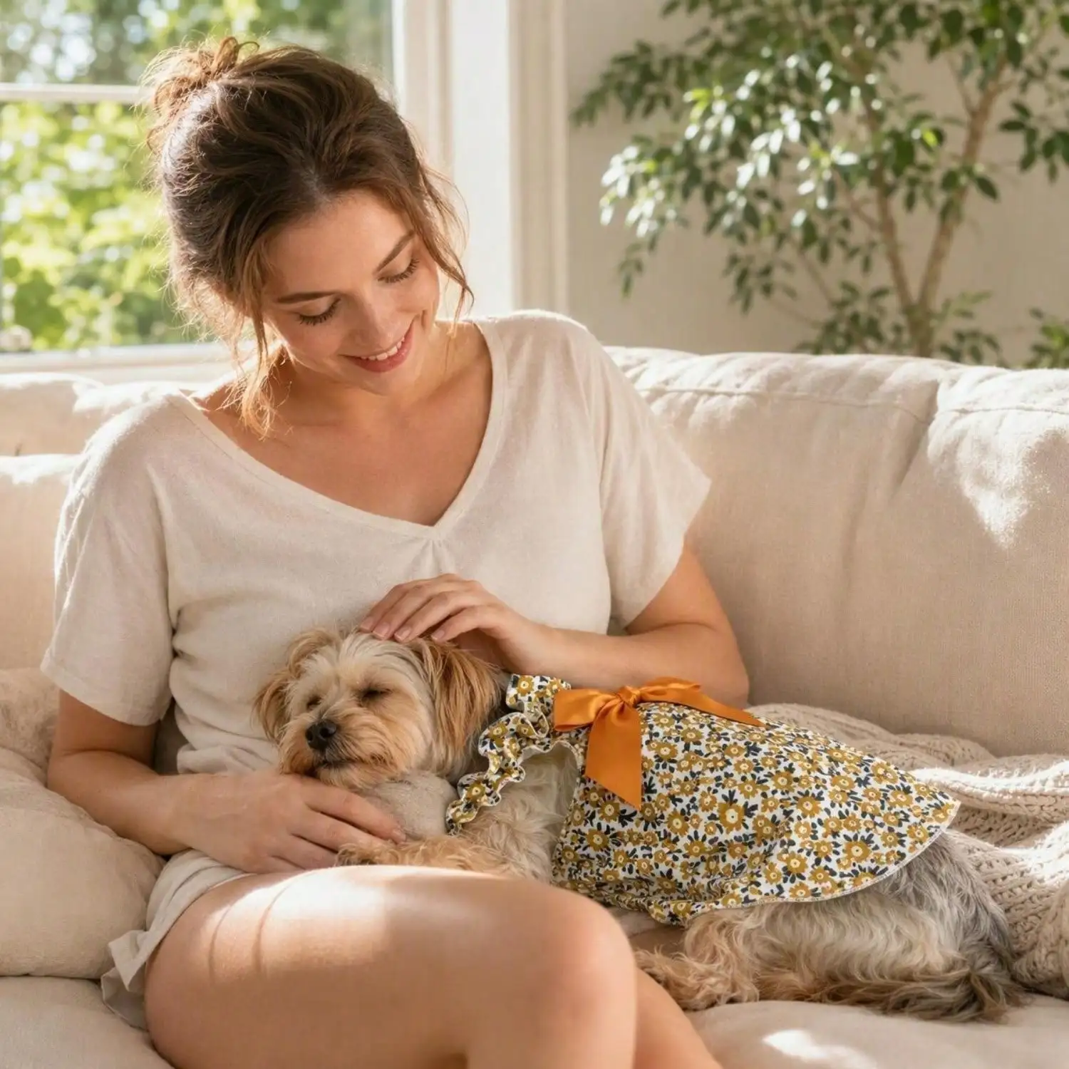 Sommerkleid für Haustiere, ärmellos, mit Blumenmuster, Rüschenriemen, großer Schleife als Dekoration für kleine Hunde, für den täglichen Gebrauch und Partys. – Detail 22