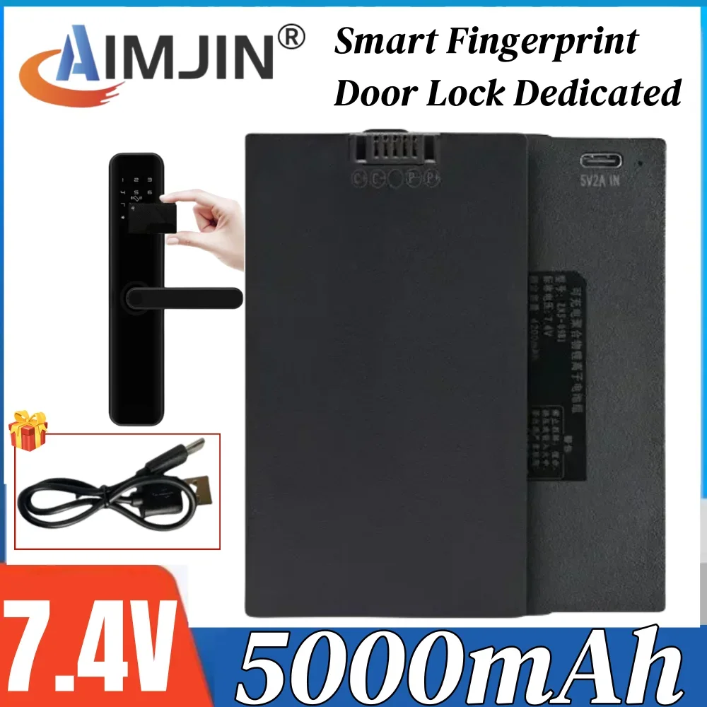 

100% New 7.4V 5000mAh Polymer Lithium Smart Door Lock Battery Smart Fingerprint Door Lock ,with Charging Cable