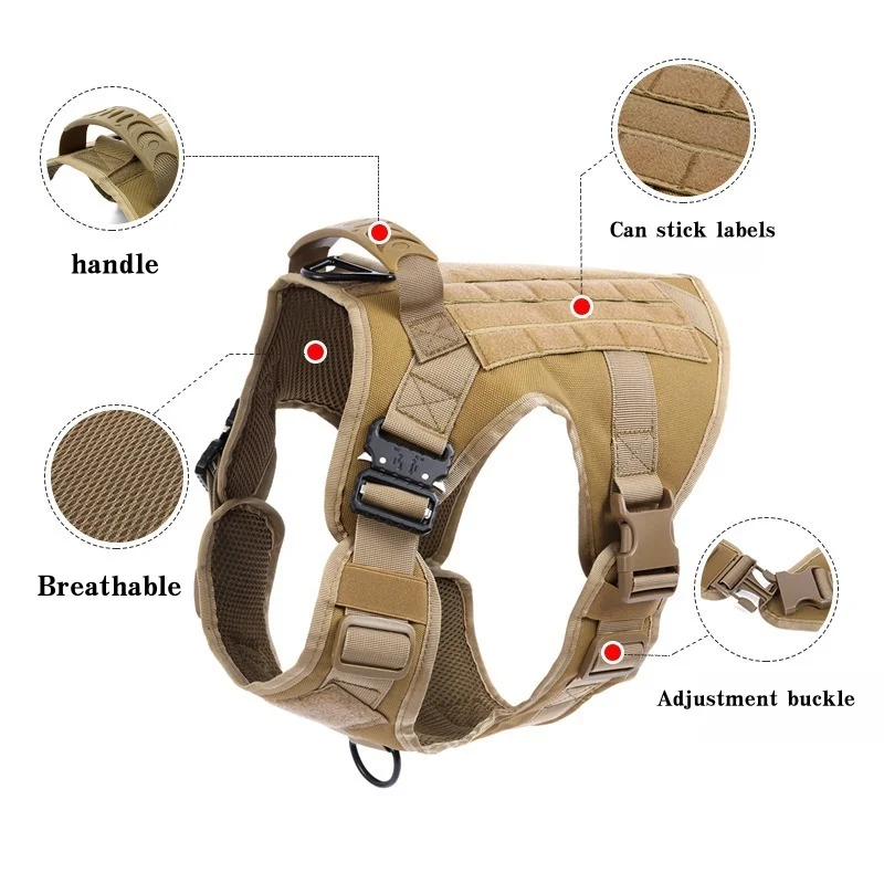 Tactical Dog Harness, Adjustable No-Pull Handle Service Vest Heavy Duty Pet Large Breed, Dog Vest for Training Hunting Walking