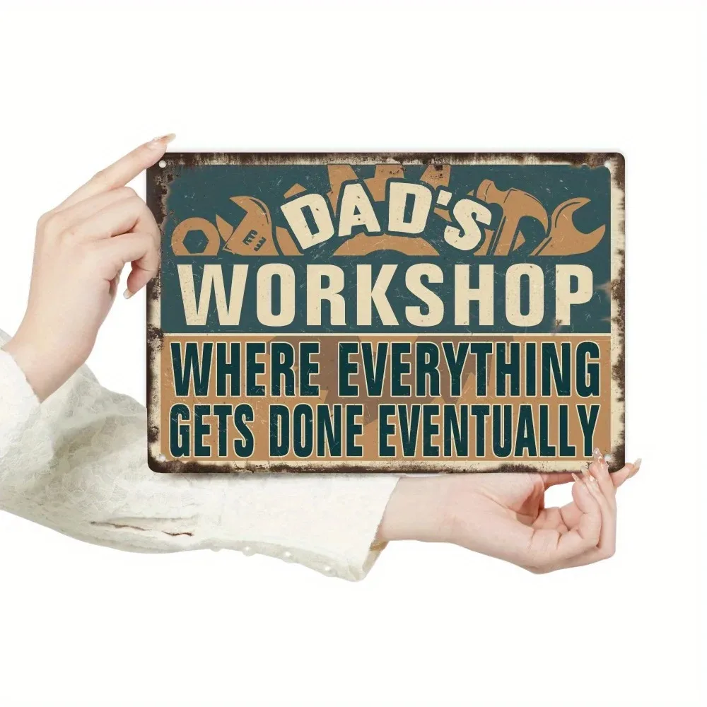 

WorkshopVintz Decor "Dad's Workshop" Vintage Metal Sign | 11.8x11.8 Inch | Anodized Aluminum with "Garage Sass
