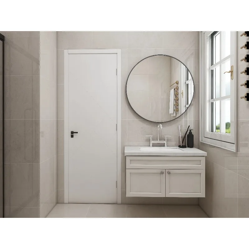 Set di mobili da bagno completi classici di lusso europei, stile shaker, doppio lavabo, grande vanità in legno naturale